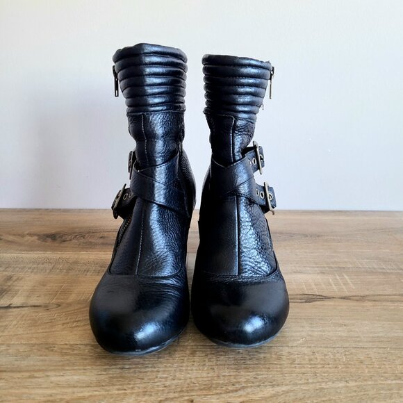 Miz Mooz black booties with brass buckles. - Picture 4 of 9